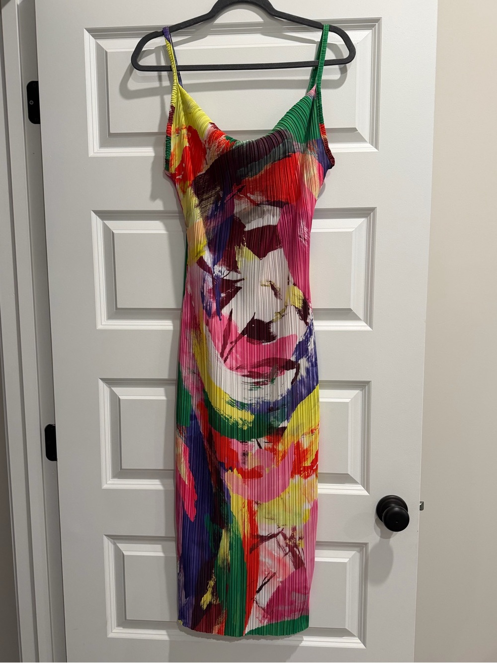 Boohoo Multicolor Abstract Plisse Cowl Neck Midi Dress